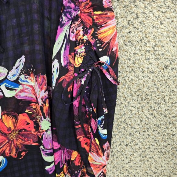 Lane Bryant Top Womens Plus 14/16 Navy Blue Sheer Chiffon Neck Tie Blouse Ladies - Picture 2 of 7